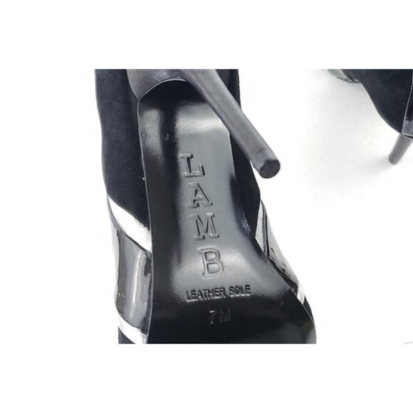 L.A.M.B. Gwen Stefani Black Suede Patent Leather Pointed Toe Heels Womens US 7M - Picture 6 of 9